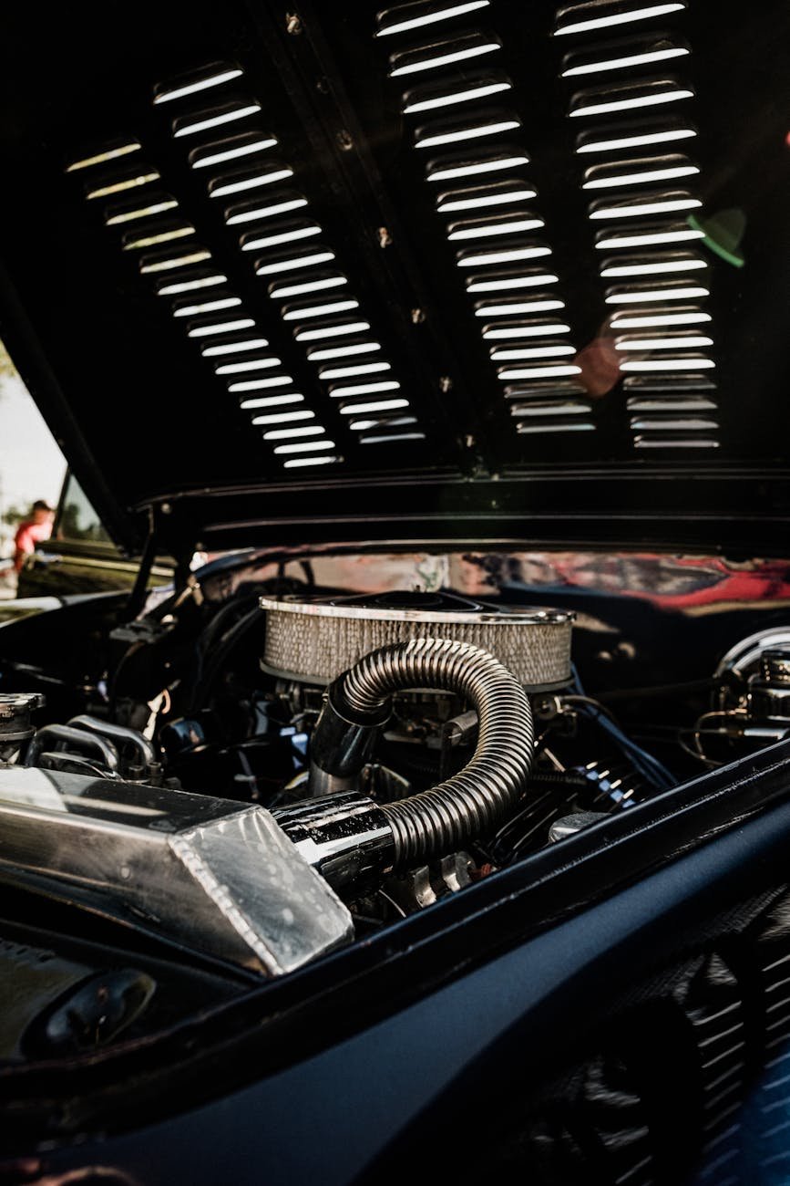 a close up of the engine compartment of a car