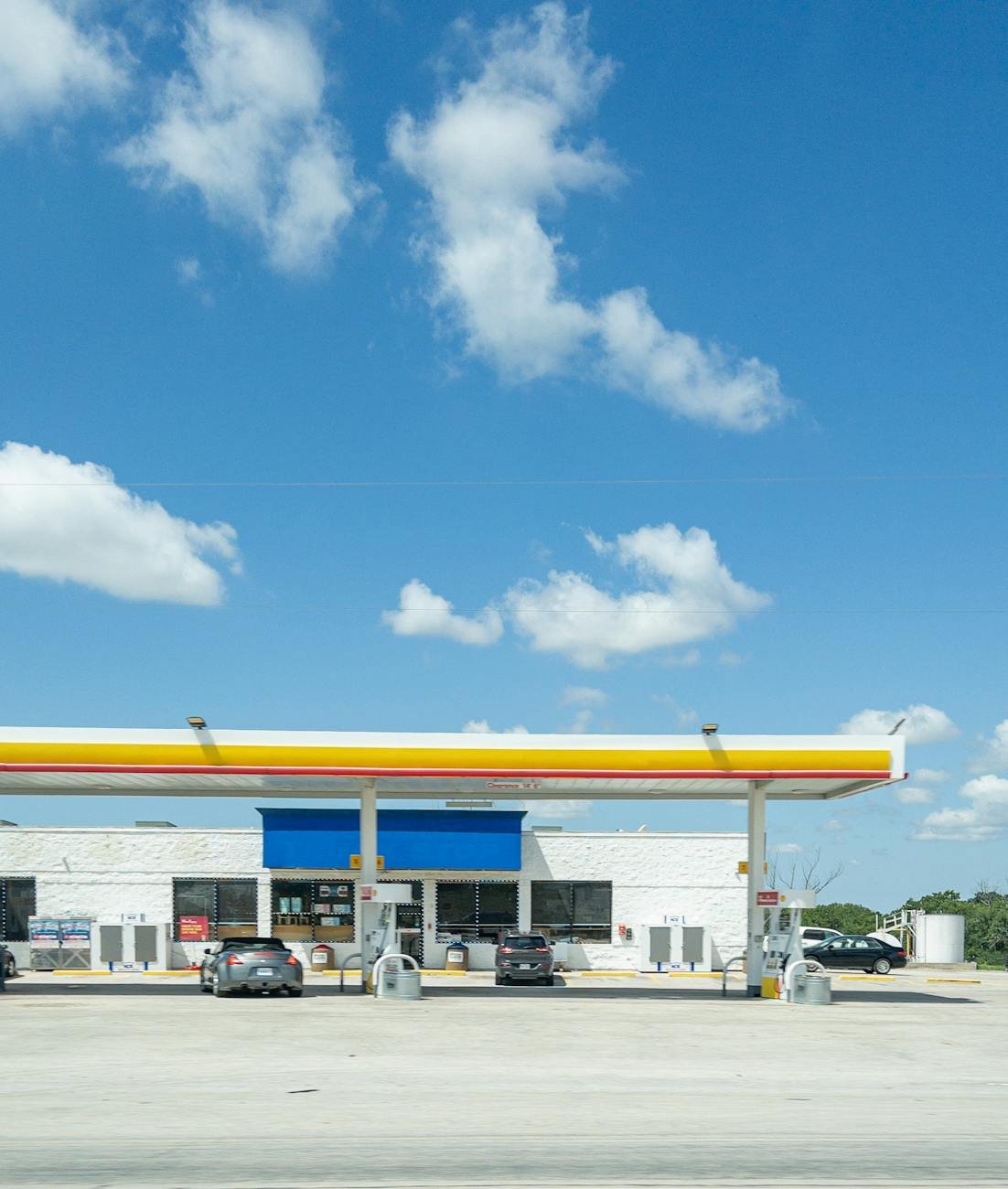 petrol station in sunlight